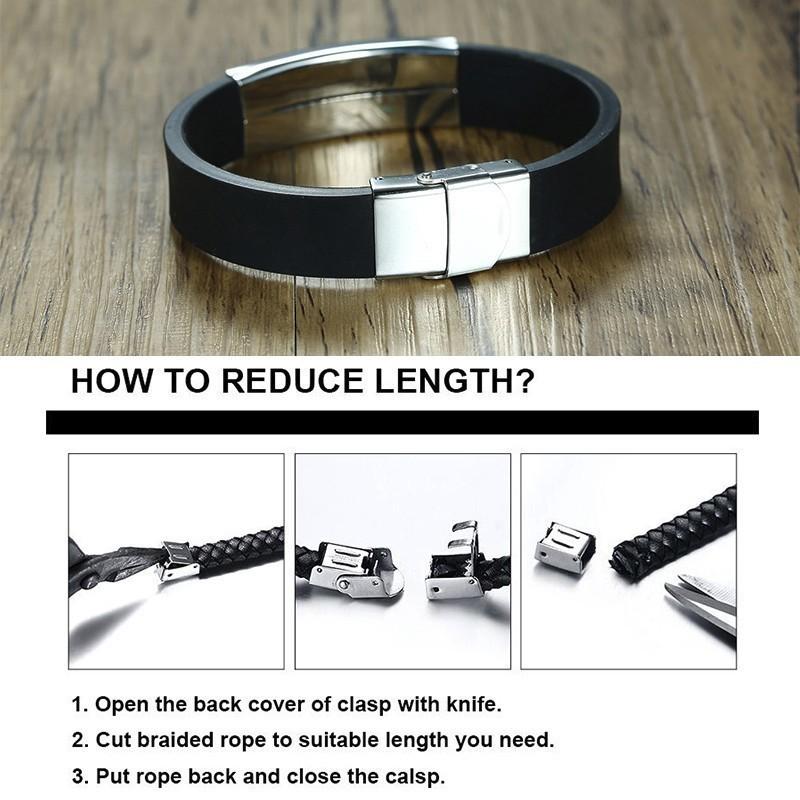 Vnox Father's Day Gift to Dad Soft Silicone Bracelet for Men Adjustable Length Stainless Steel ID Bar Customize Engraving Bangle
