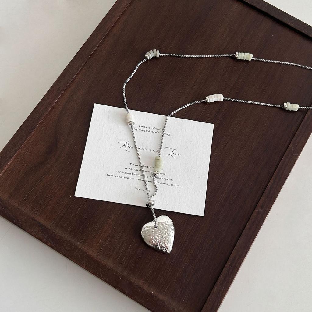 Korean Ins Style Simple Long Adjustable Beaded Heart Pendant Necklace For Women