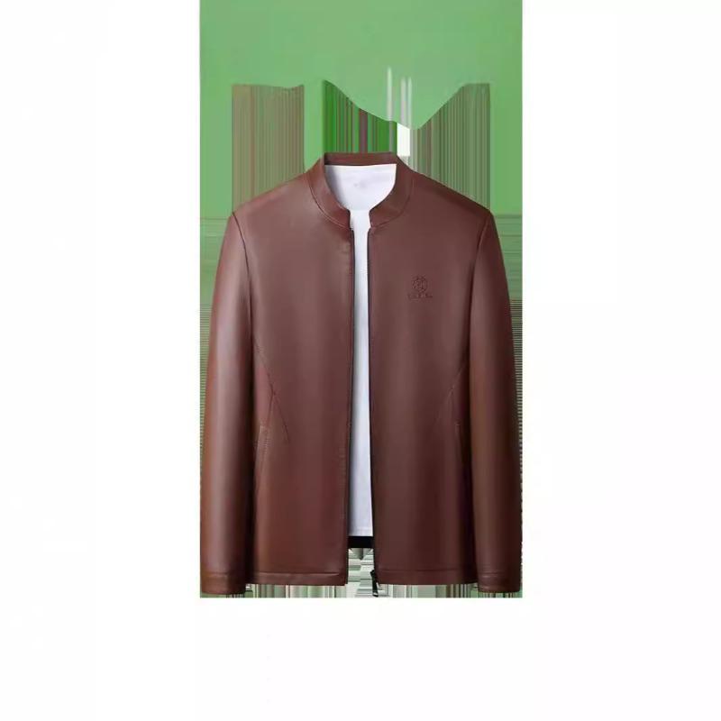 Novas jaquetas de couro de pele de carneiro para outono e inverno para homens, jaquetas casuais de couro de meia-idade, jaquetas masculinas elegantes com gola alta