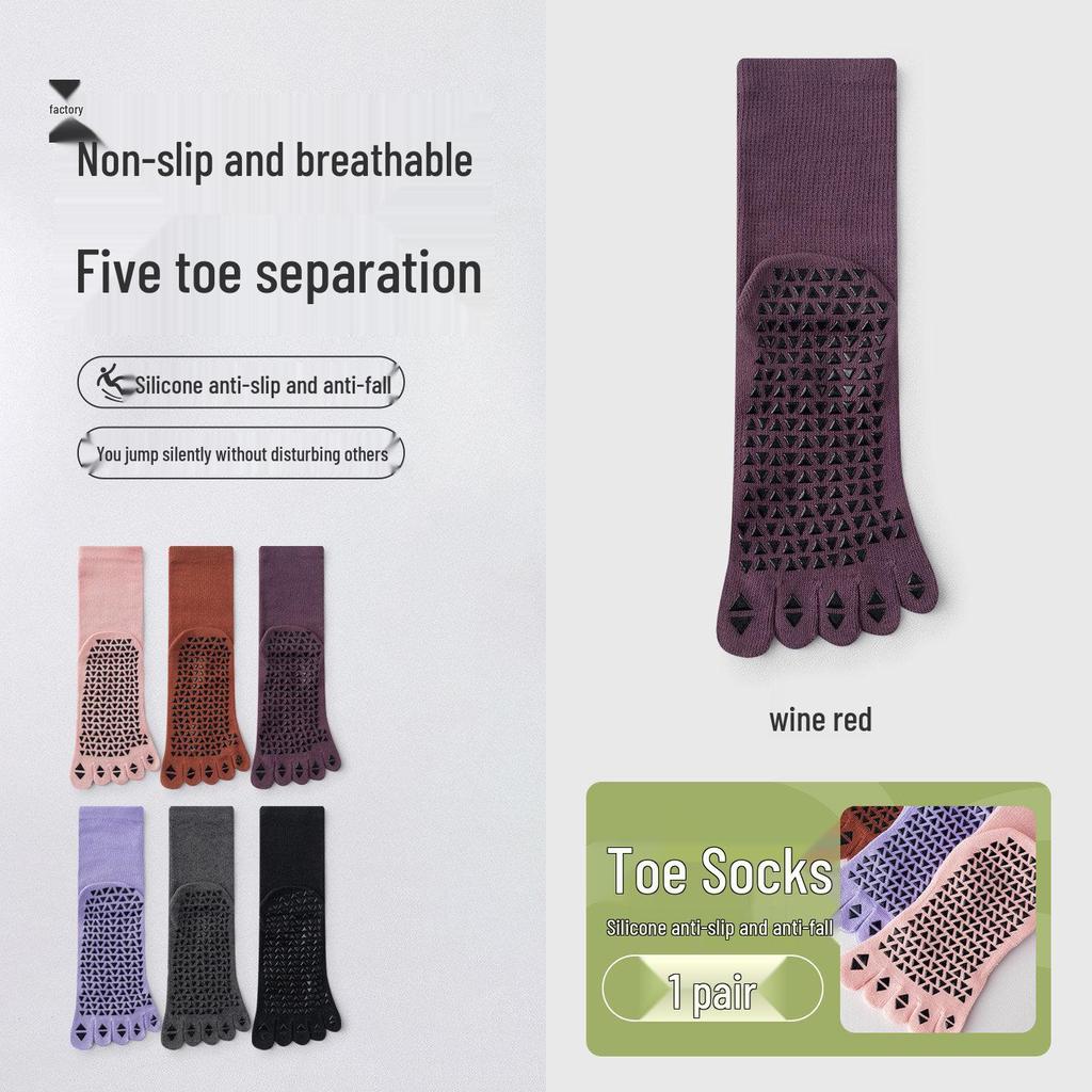 Women's Non-slip Five-finger Yoga Socks - Mid-calf, Long, Professional for Autumn/Winter Pilates and Indoor Sports Fitness