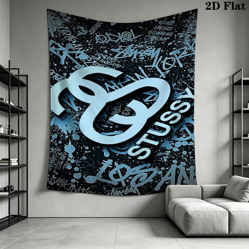 Purple Blue Swirl Marble Tapestry, Streetwear Signature Logo Wall Hanging for Room Aesthetic Decor