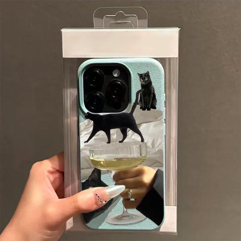 Cat Wine Glass Phone Case For Iphone 17 16 Pro Max 12 13 Plus 15 11 14 17E 16E Transparent Premium Flexible Cover