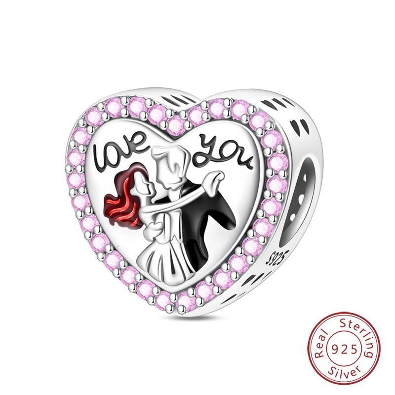 Copper Pink Love Series Charm Love Cube Little Bear Luminous Pendant Fit Original Bracelet Romantic Wedding Jewelry