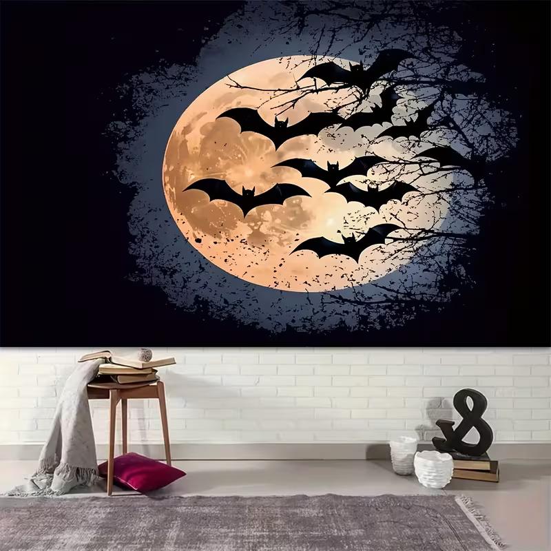 2D Halloween Moon and Bats Silhouette Backdrop for Party Decoration