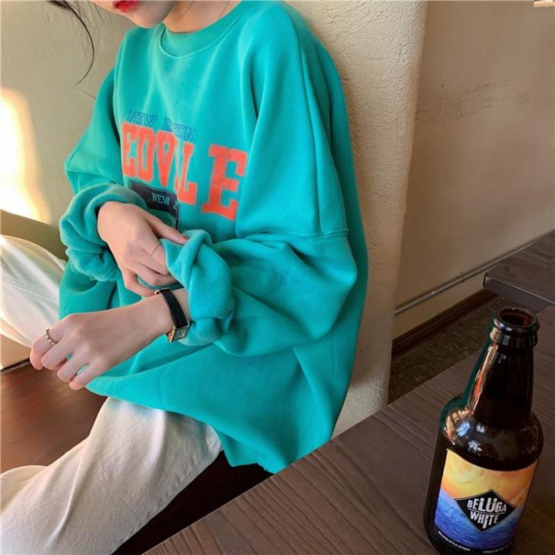 Women Long Sleeve O Neck Loose Pullovers Female Tops Solid Color Sweatshirts