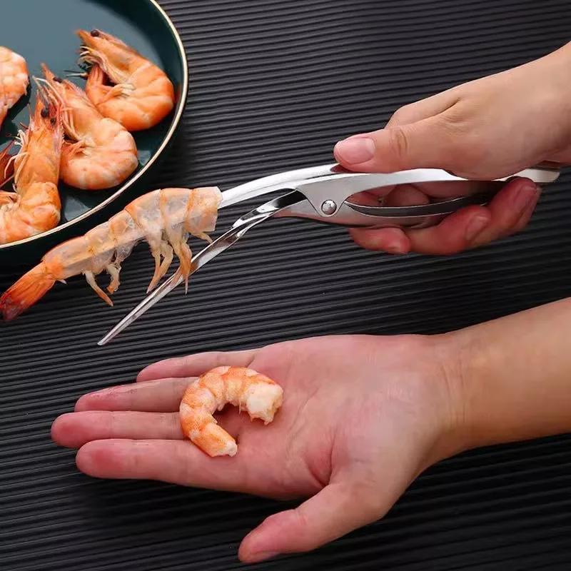 1 Pcs Stainless Steel Shrimp Peeler Portable Shrimp Removal Clip Home Kitchen Tool Lobster Sheller Shrimps Back Opening Tools