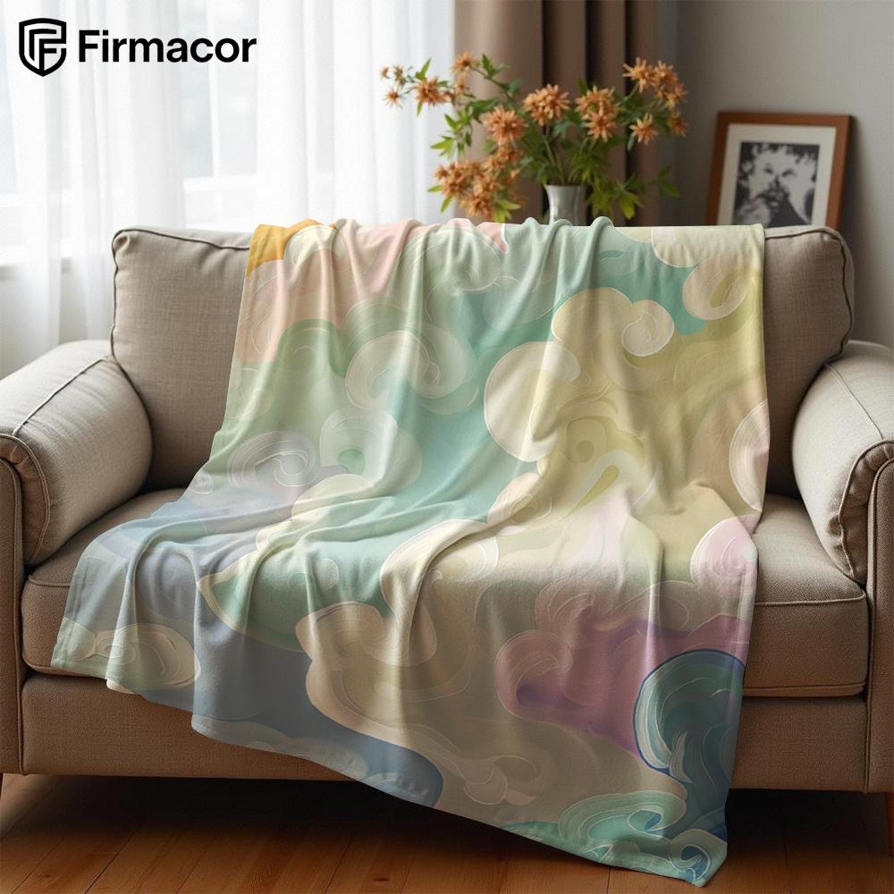 Pastel Cloud Cartoon Anime Print Flannel Blanket Soft Warm Throw for Kids Bedroom Sofa Bed Christmas Office Car