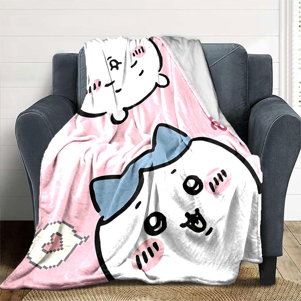 1pc Chiikawa Blanket with Custom Name, Gift, for Men and Women, Soft Blanket, Good for Sofa Bed Couch Travel, Lightweight Flannel Blanket