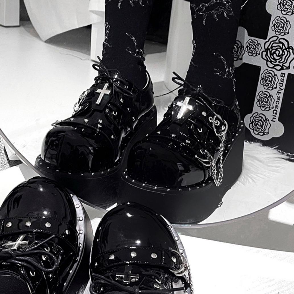 Туфли Spice Girls Muffin от Subculture летние готические Y2k темные панк толстые маленькие кожаные женские одинарные 39 чёрный 4630₽