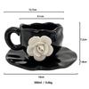 Creative French Style Camellia Coffee Cup With Saucer Handcrafted Irregular Flower Black Ceramic Mug Korean 3d White Rose Cup