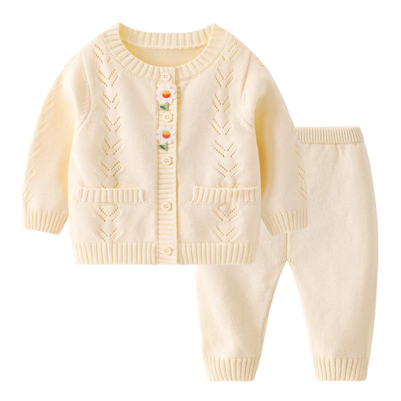 Spring and Autumn Girls Comfortable Knitted Cardigan Set Casual Baby Sweater