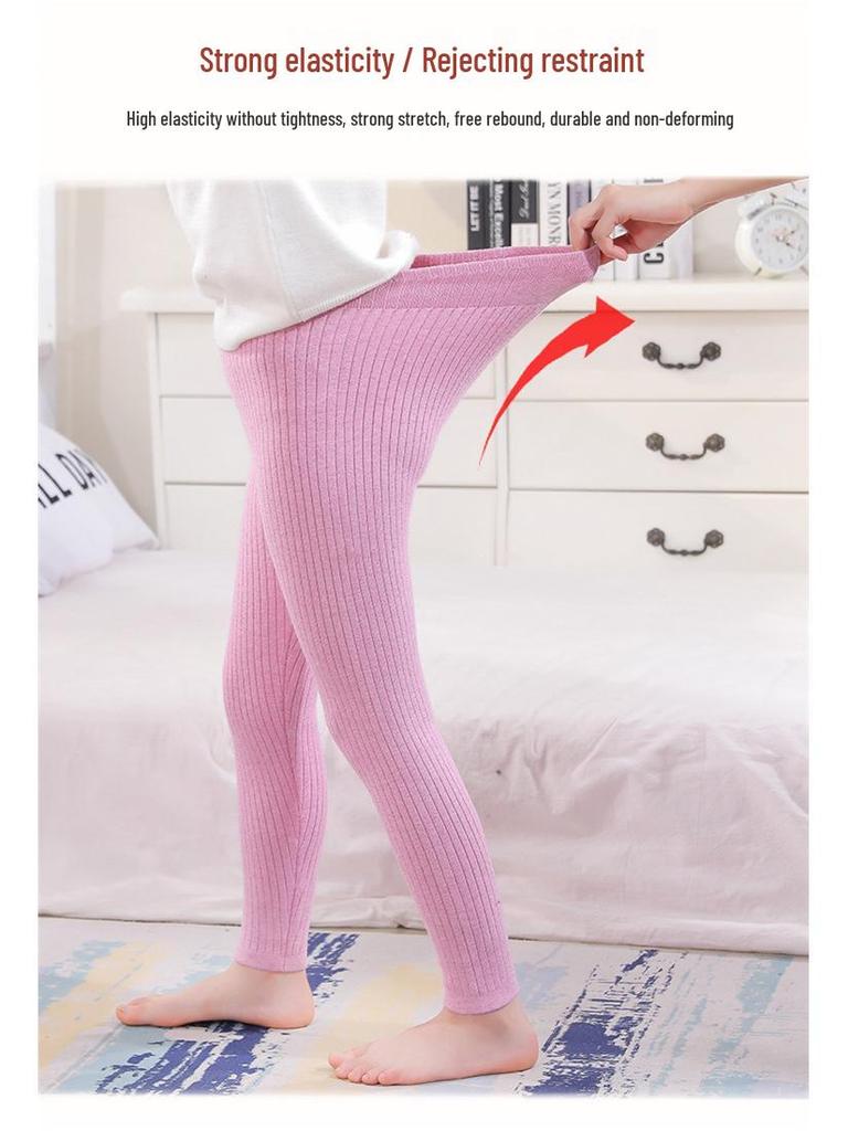 Children’s Thick Wool Cashmere Pants for Fall & Winter – Knitted Ribbed Base Layer for Boys & Girls, Suitable for Big Kids.