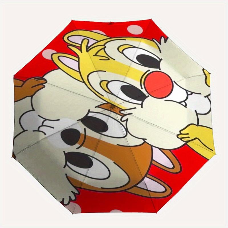 Red Chip 'n' Dale Cartoon Automatic Open/CloseUmbrella-CuteUmbrella with Cute Design, Portable 3-Fold Compact Umbrella for Men & Women, Vale