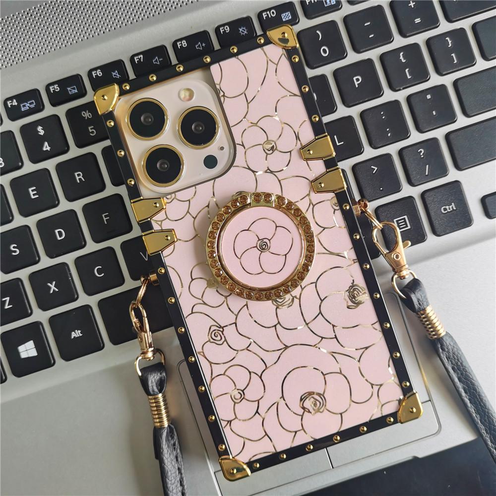 Lyx Glitter Rose Flower Cover Fyrkantigt snörfodral För Samsung S23 S22 S21 Ultra A13 A23 A33 A53 A73 A14 A54/Redmi 10 9 9A 9c 9T/iphone 14 13 12 11