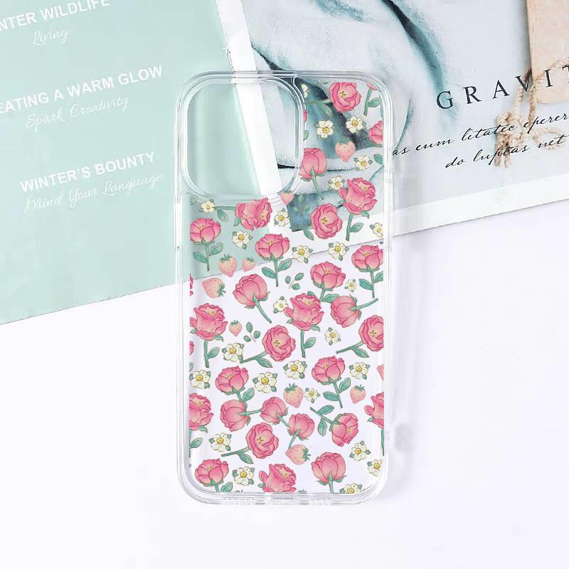 Rose Flower Phone Case For iPhone 14 15 13 12 11 Pro Max X XS XR 7 8Plus INS Korean Cute Pink Poise Rosie Shockproof Hard Cover