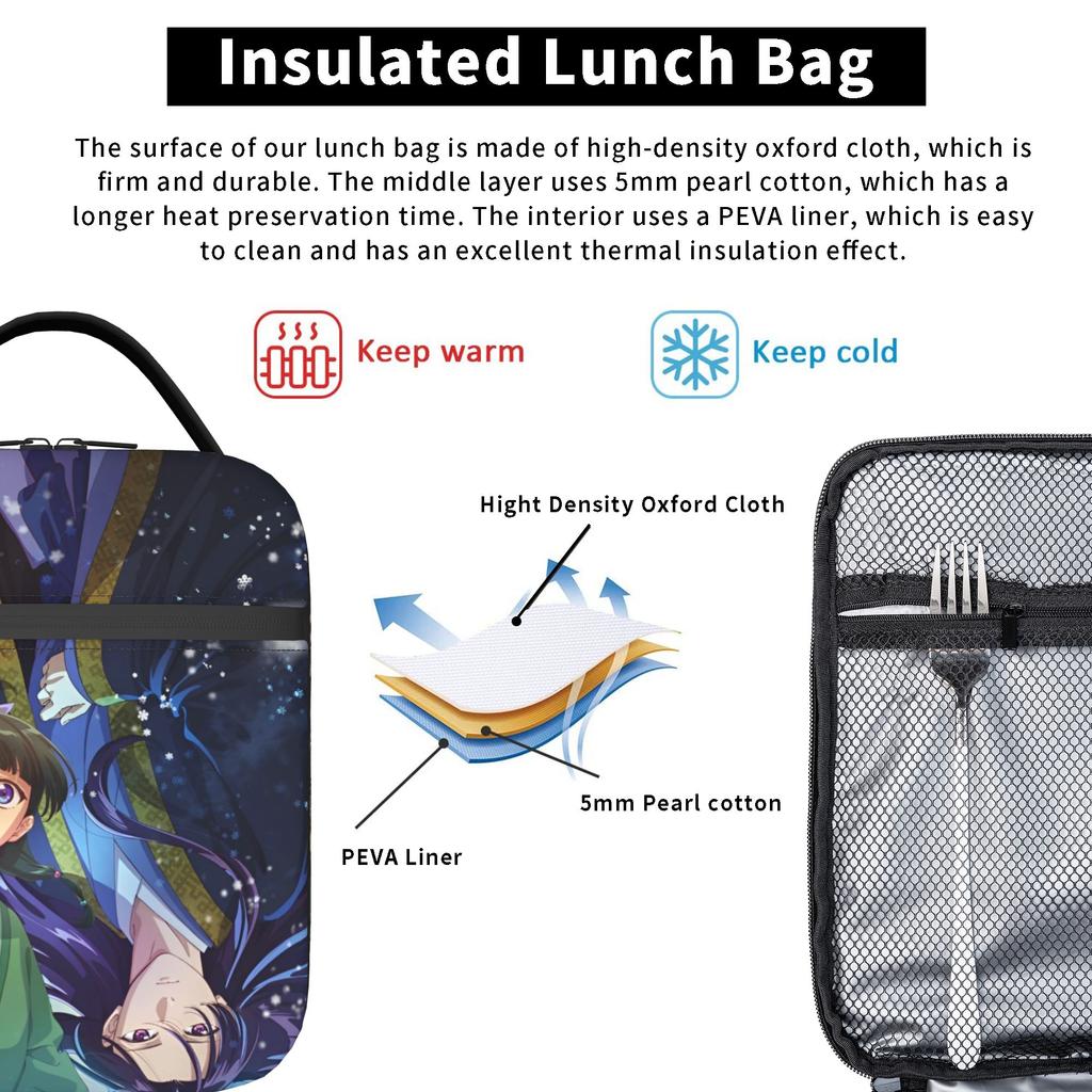 Maomao Jinshi Anime Sacs à déjeuner isothermes Portables Les Carnets de l'apothicaire Contenant à déjeuner Sac isotherme Sac fourre-tout Boîte à lunch Plage Pique-nique