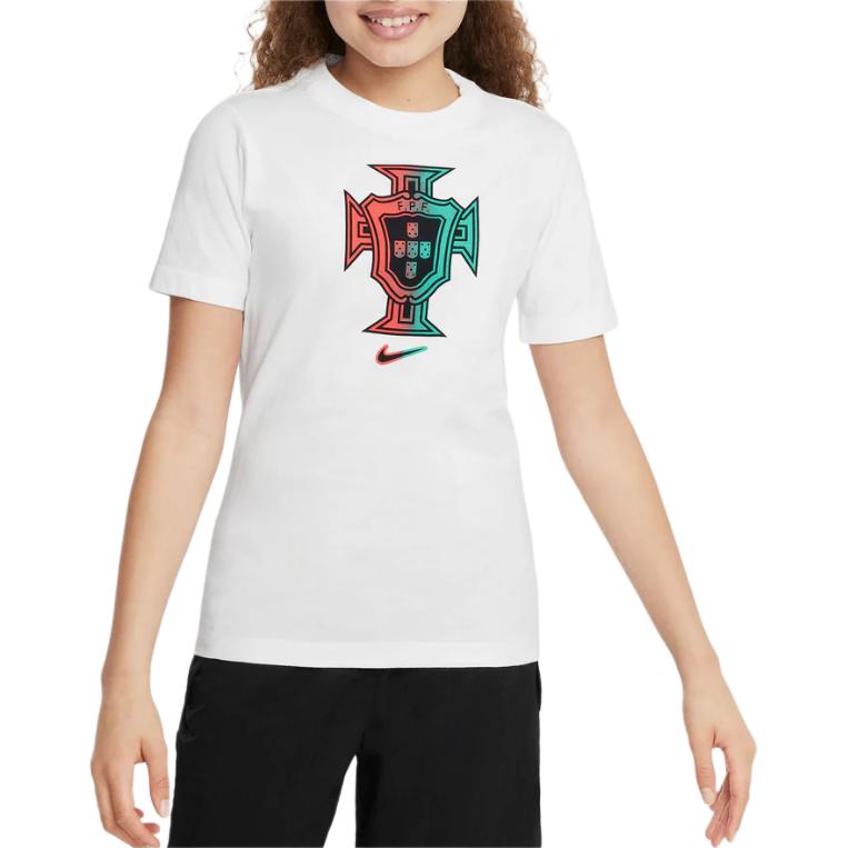 Nike Maglietta da Calcio da Uomo a Maniche Corte con Girocollo Confortevole con Stampa Logo Portogallo Bianco FV8586-100
