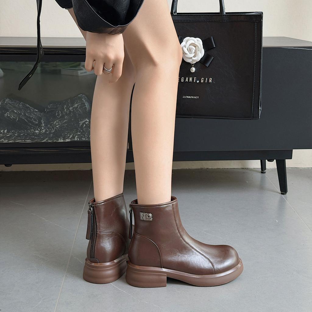 Autumn and winter velvet warm Martin boots women's rear zipper small short boots women's thick-soled casual thin boots women