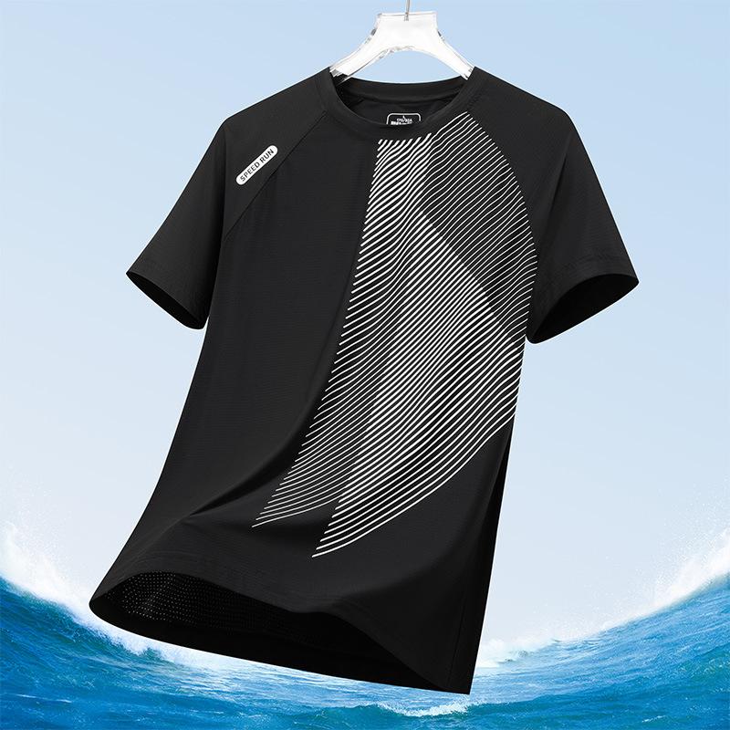 Ice Silk Short Sleeve T-Shirt Mesh Fashion Casual Blue Short Sleeve Sports Culture Shirt Ice Silk T-Shirt Men