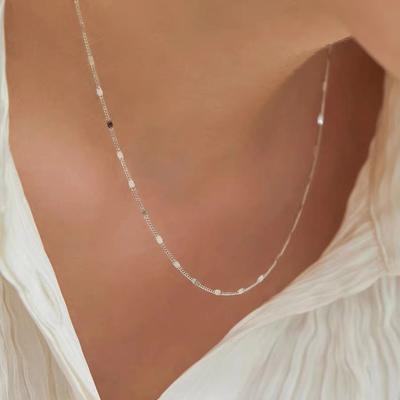Collier en argent sterling 925 à paillettes pour femme, simple, style minimaliste, chaîne de clavicule, collier pur, assorti à tout