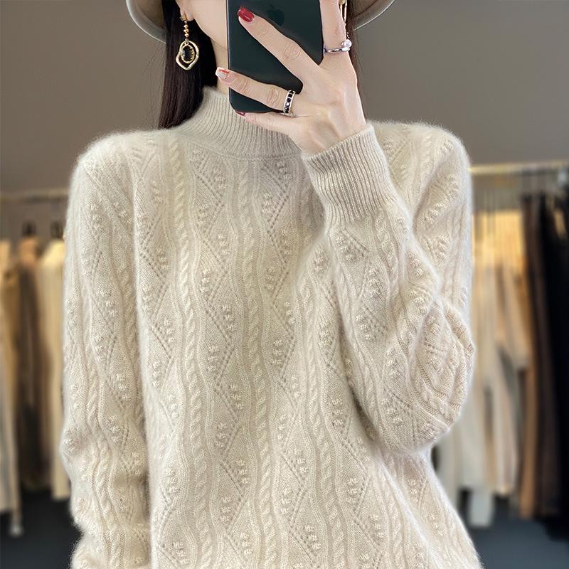 

Premium Women s Thick Cable Knit Cashmere Mock Neck Sweater XL