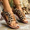 Large Size Flat-bottomed Set of Toed Leopard Print Sandals for Women's Summer Wear Comfortable Hollow Beach Sandals