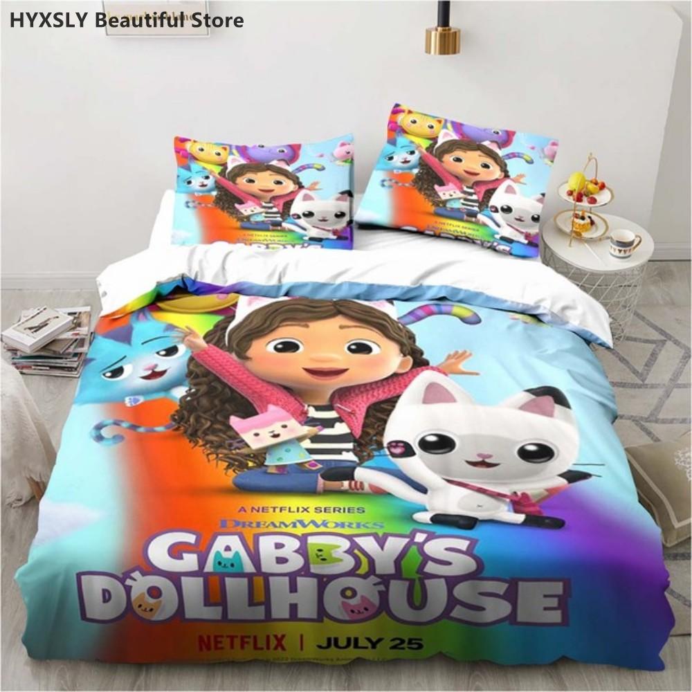 Gabby's Dollhouse 3D Bedding Set Cartoon Duvet Cover Pillowcases Quilt Cover For Girls Home Decor Gift Twin King Queen Polyester