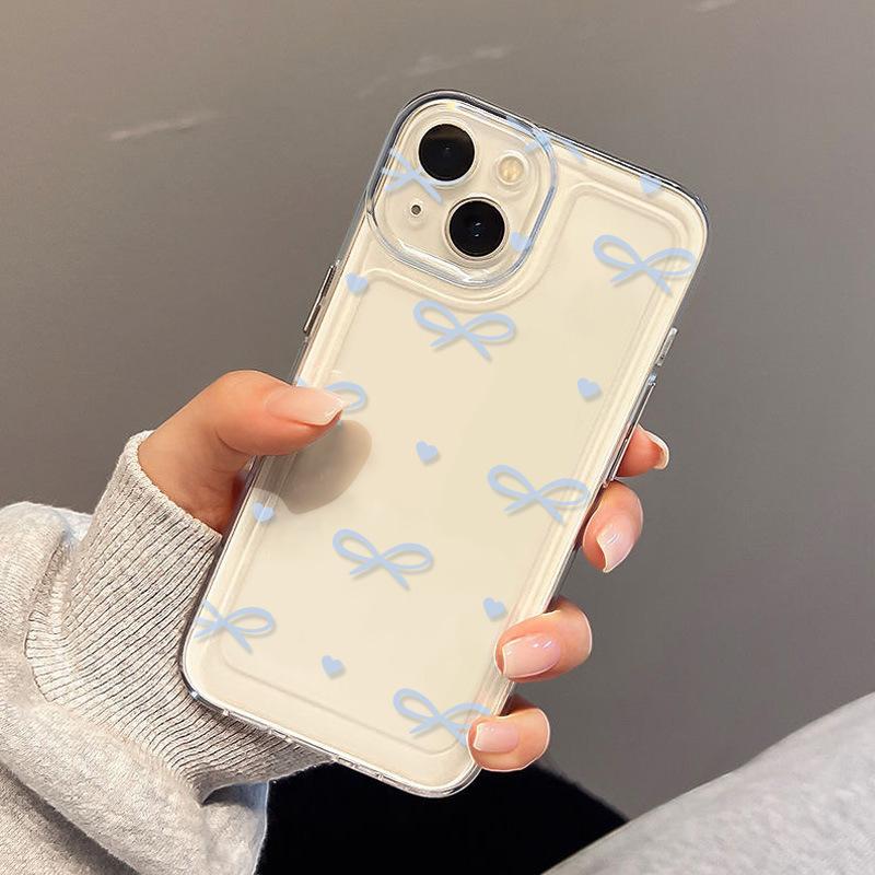 Applicable to iPhone17Pro blue little love bow space phone case Apple 16 transparent 15/14 generation