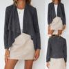 Moda feminina casual solta cor sólida manga comprida imitação de pele de veado drapeado bainha irregular cardigan casaco curto