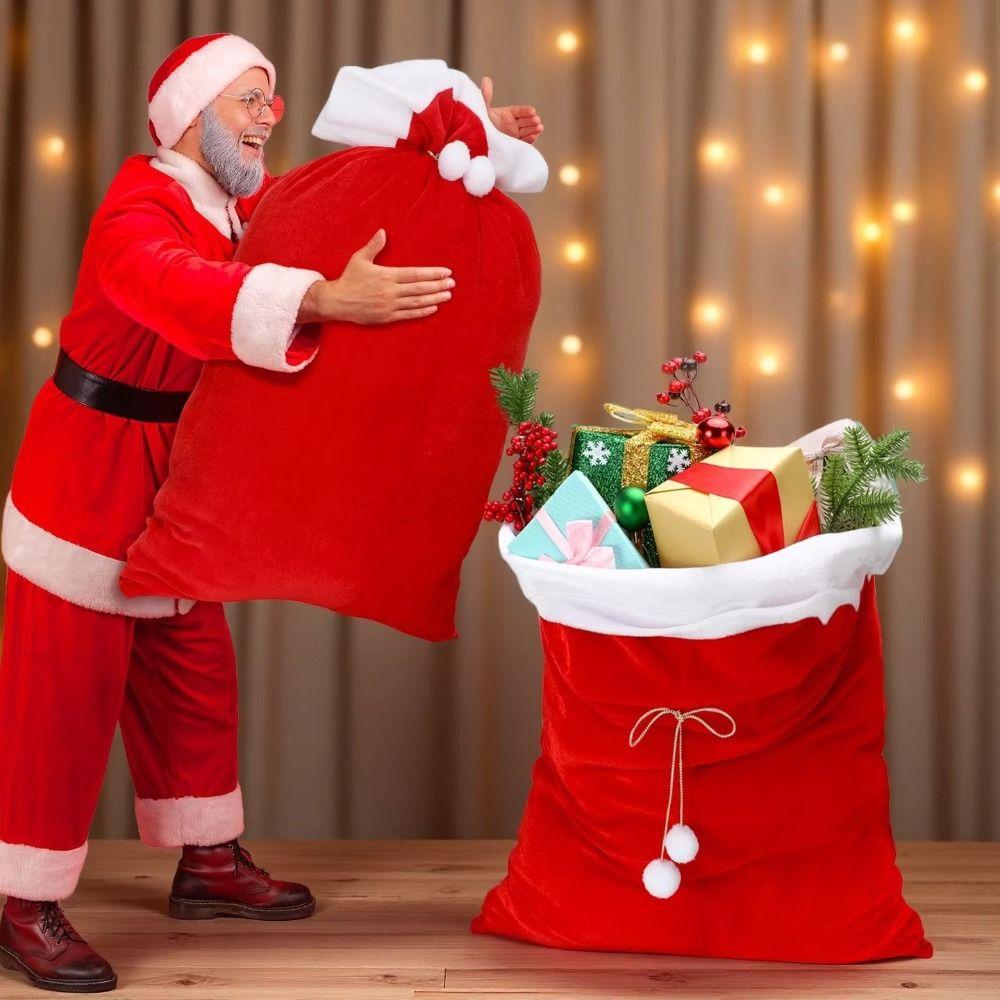 Red Extra Large Christmas Bag Creative Plush Storage Pouch Xmas Decoration Candy Bag  Christmas Eve