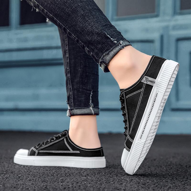 2025 Summer Canvas Backless Slip On Flats Loafers Slipper Half Shoes For Men Mules Man Slides Mens Semi-Drag Casual Board Shoes