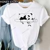 Women's Animal Panda Alpaca Print Loose T-shirt Aesthetic Graphic Top Summer Fashion Polyester Fabric Student Base Layer Shirt