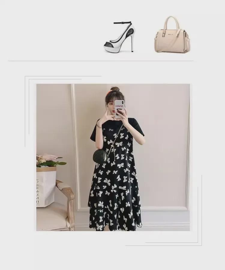 Plus Size Floral Two-Piece Long Skirt Dress - Slimming, Belly-Covering Design for Summer