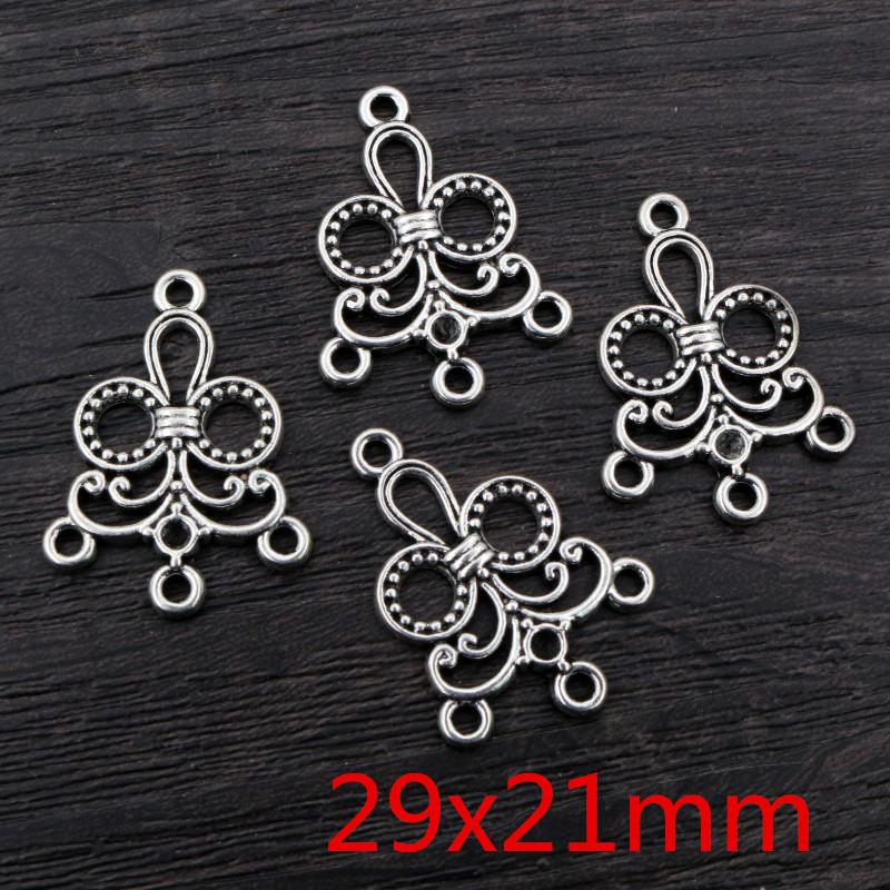 20pcs Antique Silver Plated Vintage Flower Drop Heart Retro Connector Charm Pendant DIY Necklace Jewelry Findings Accessories
