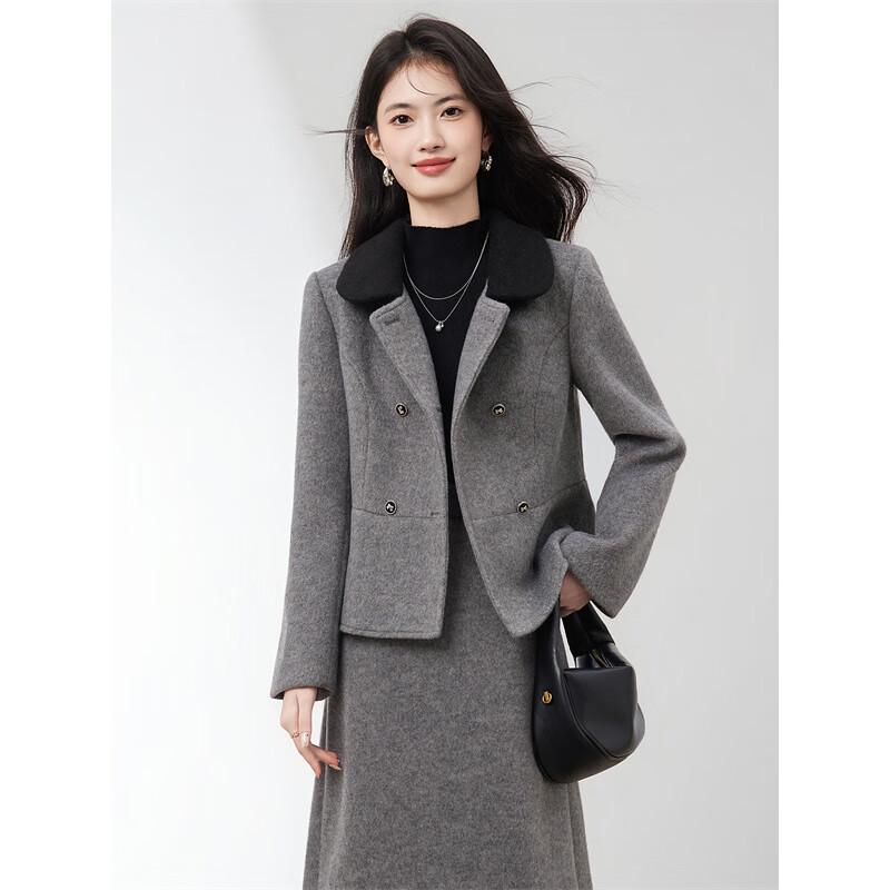 Xinfayu Contrast Lapel Wool Blend Short Coat