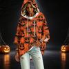 Women's Fashionable Three-Quarter-Sleeve Halloween-Printed Hooded Pullover