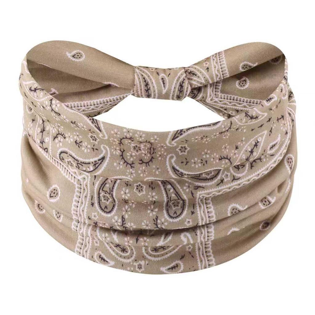 Bohemian Style Elastic Sports Headband: Women's Wide Edge Cashew Flower Headscarf