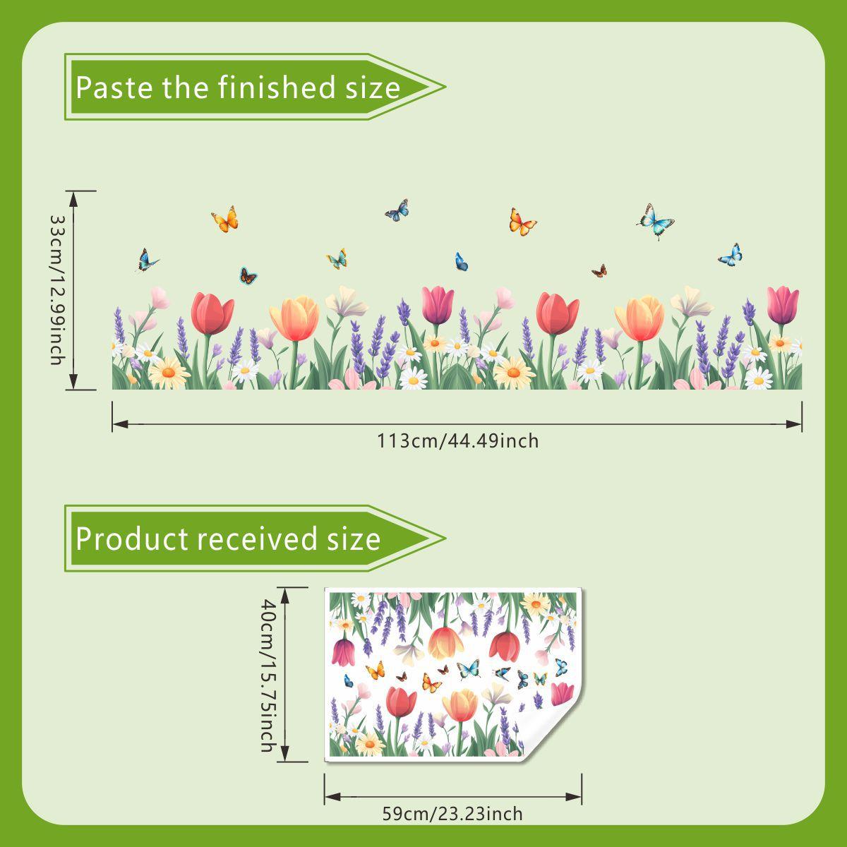

Tulip Butterfly Skirting Board Wall Stickers, Bedroom and Living Room Corner Decoration Stickers, Home Wall Beautification 40*60cm
