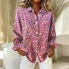 Dameskjorte med blomsterprintknapper, langermet avslappet vanlig skjorte bluser avslappet plussstørrelse basic topper