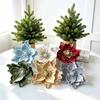 Tessuto Floreale Velluto Imitazione di Natale Crisantemo Velluto Paillettes Glitter Decorazione Albero di Natale Composizione Floreale