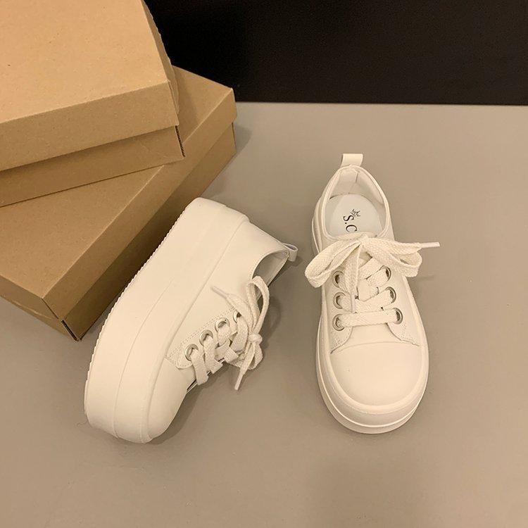 

2025 весна и осень новые толстоподошвенные маффины маленькие белые туфли женские универсальные для увеличения роста повседневные спортивные кеды на платформе туфли-хлебцы одинарные туфли 40 белый