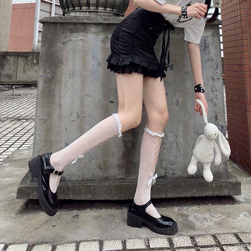 Mu Ruan Jk Calf Socks Summer Thin Stockings Transparent Calf Socks Women'S Breathable Versatile Medium Tube Socks White Silk Knee Socks