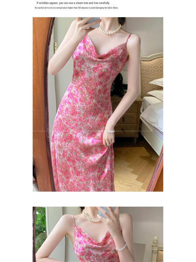 Elegant French Chic Floral Pink Cami Dress - Slimming and Stylish Summer Wear