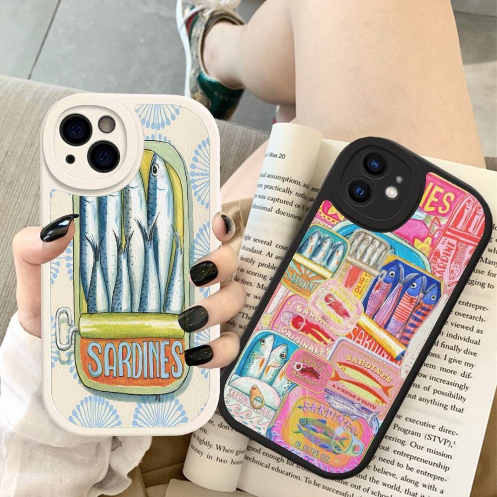 Sardines Fish Phone Cover For IPhone 16 15 14 13 12 11 Pro Max Plus Leather Soft Case