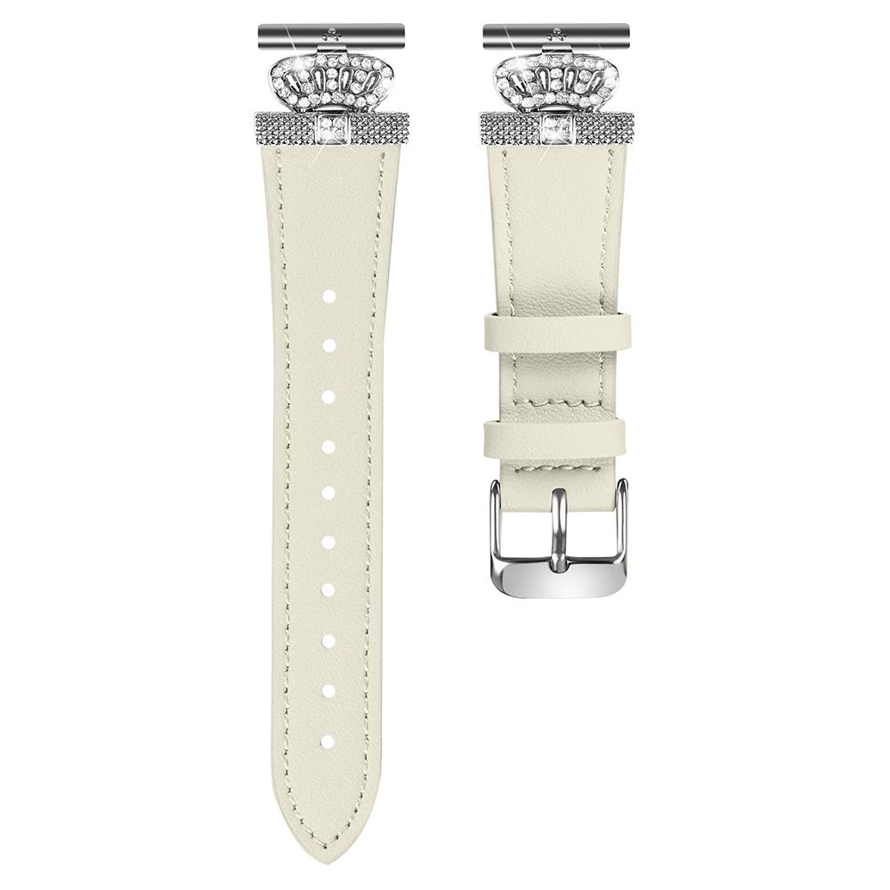 

For Huami Amazfit Youth Edition 20mm Cowhide Strap Crown Design Watch Band with Silver Buckle Apricot