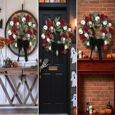 Halloween Wreath Artificial 19.7" Wall Hanging Ornament for Patio Farmhouse Porch Festival
