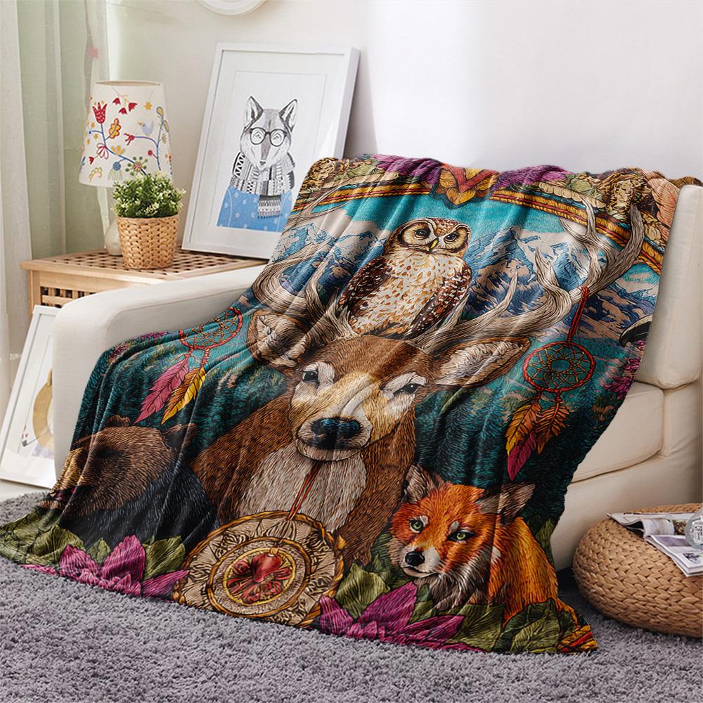 Deer Print Flannel Blanket, High quality Comfortable for All Seasons, Home Decor, Warmth and Comfort, Perfect for Christmas Gifts