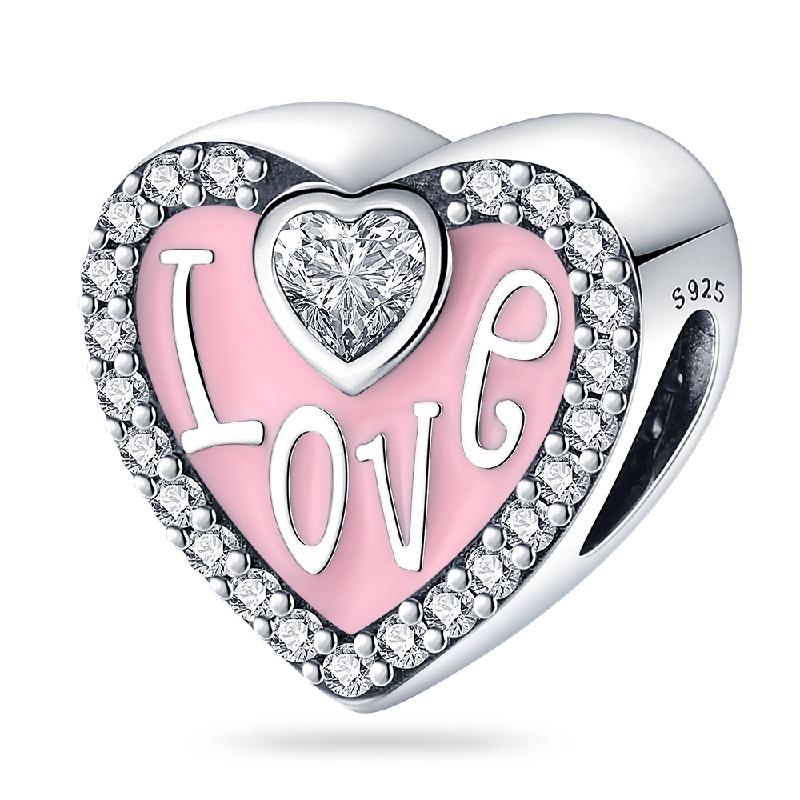 New In Silver Color Love Zircon Heart Series Beads Fit  Bracelet DIY Charm Pendant Woman Jewelry Hot Sale