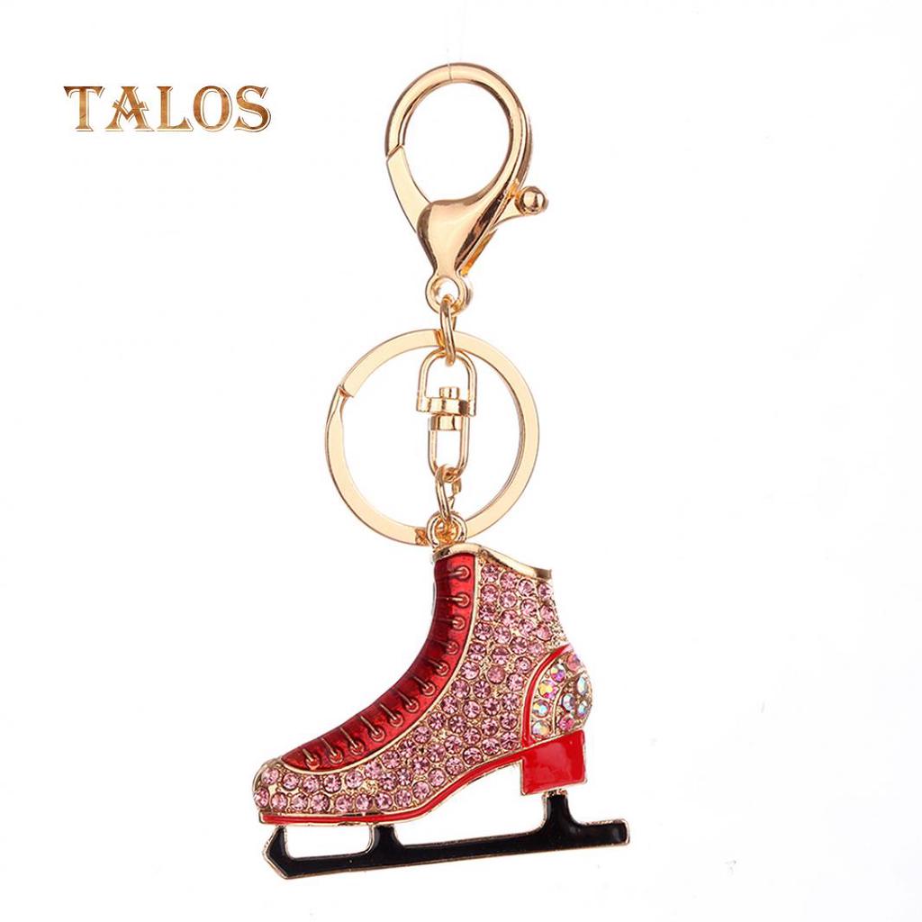 Creative Ice Skating Shoes Keychain Women Backpack Crystal Stone Ornament Key Ring Trinket