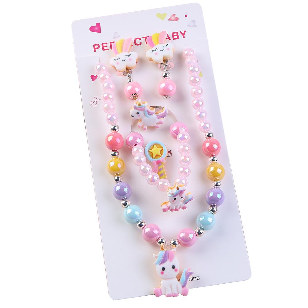 Baby Girl Unicorn Necklace Bracelet Set Dress Up Princess Pretend Play Necklace Bracelet Jewelry Gift for Toddlers Kids